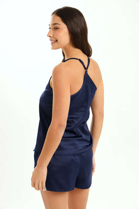 Ladies Strappy Cami & Shorts Satin Pyjama Set