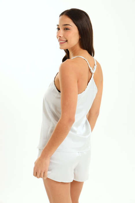 Ladies Strappy Cami & Shorts Satin Pyjama Set
