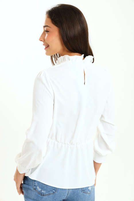 Ladies Casual Long Sleeve Office White Blouse