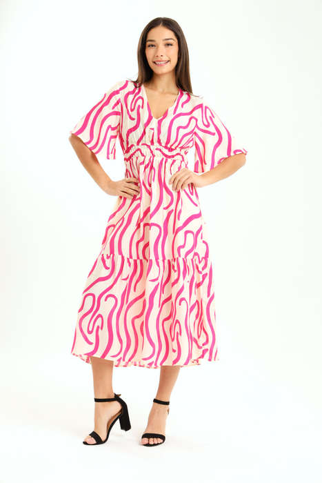 Ladies Kimberly Geo Printed Short Sleeve Midaxi Dress