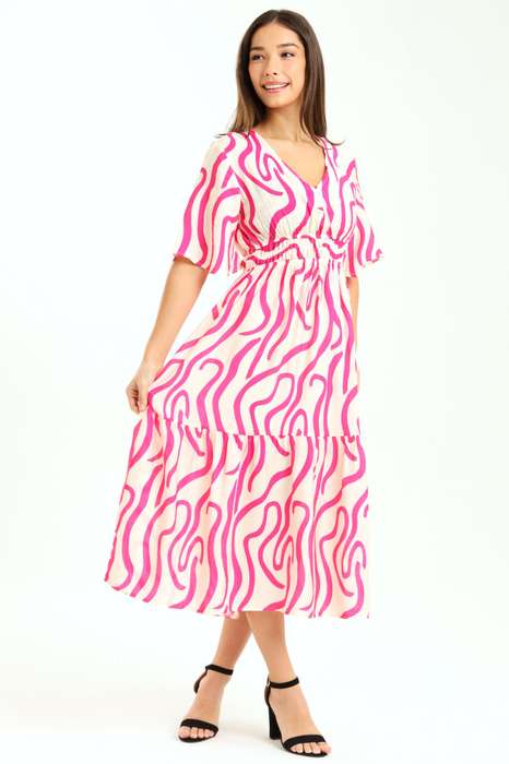Ladies Kimberly Geo Printed Short Sleeve Midaxi Dress