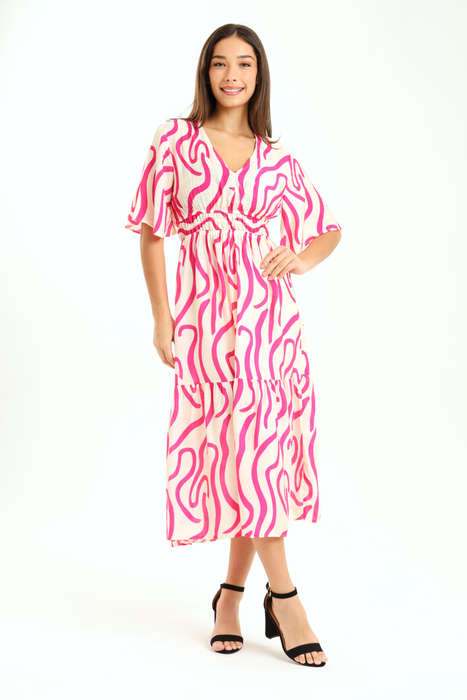 Ladies Kimberly Geo Printed Short Sleeve Midaxi Dress