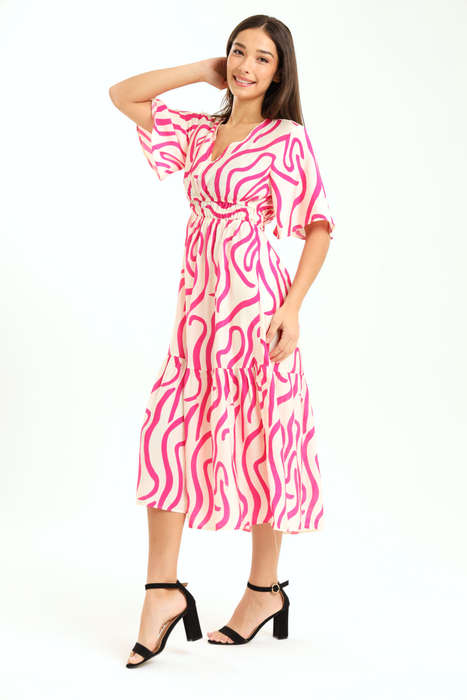 Ladies Kimberly Geo Printed Short Sleeve Midaxi Dress