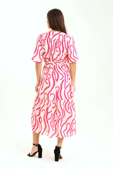 Ladies Kimberly Geo Printed Short Sleeve Midaxi Dress