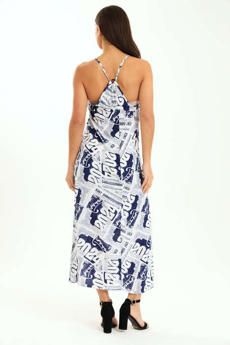 Ladies Printed Elegant Boho Casual Strappy Summer Maxi Dress With Pockets