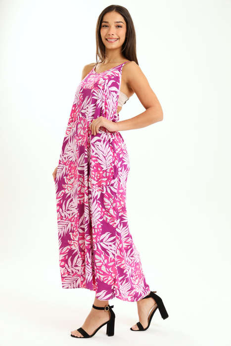 Ladies Printed Elegant Boho Casual Strappy Summer Maxi Dress With Pockets