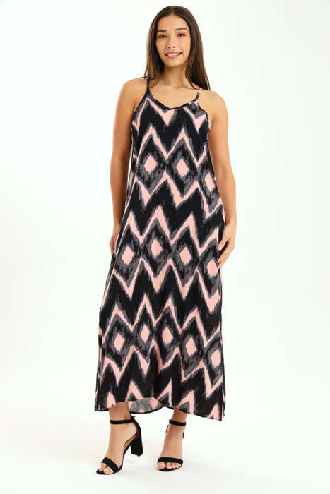 Ladies Printed Elegant Boho Casual Strappy Summer Maxi Dress With Pockets