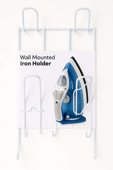 Senza® Wall Mounted Metal Iron Holder & Hook For Ironing Board