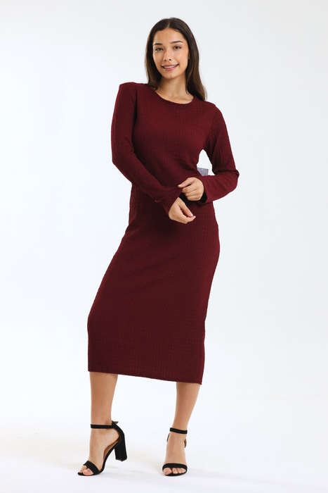 Ladies Branded Textured Long Sleeve Midaxi Dress
