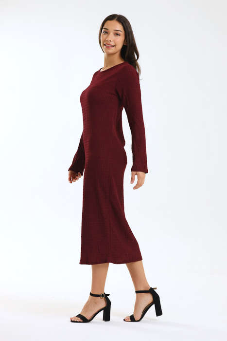Ladies Branded Textured Long Sleeve Midaxi Dress