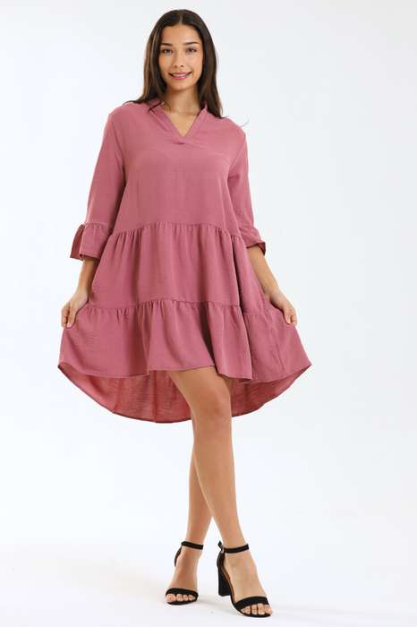 Ladies Celeste 3/4 Sleeve High-Low Tiered Dress