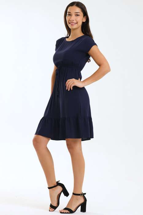 Ladies Jane Short Sleeve Ruffle Hem Midi Dress with Waist Tie