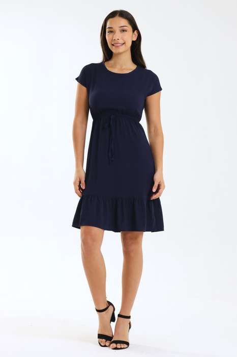 Ladies Jane Short Sleeve Ruffle Hem Midi Dress with Waist Tie