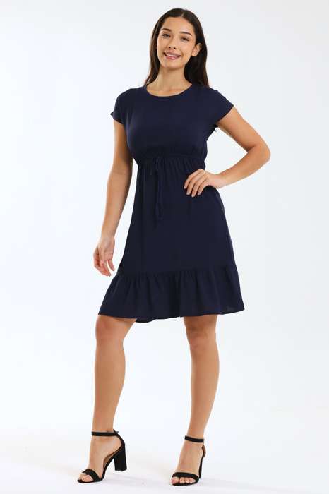 Ladies Jane Short Sleeve Ruffle Hem Midi Dress with Waist Tie
