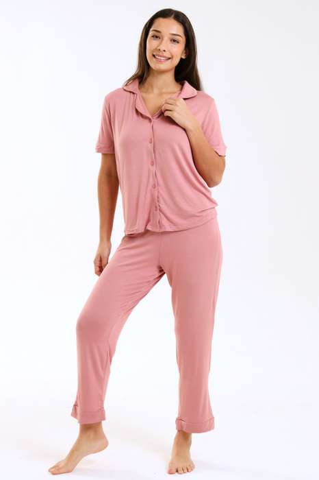 Ladies Pastel Chenille Button Down Pyjama Set