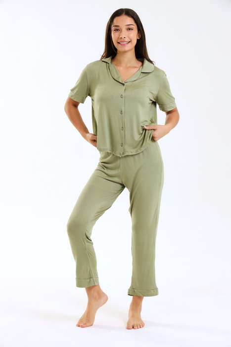 Ladies Pastel Chenille Button Down Pyjama Set