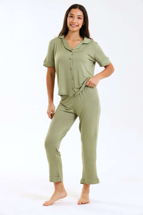 Ladies Pastel Chenille Button Down Pyjama Set