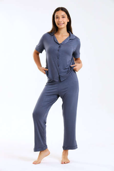Ladies Pastel Chenille Button Down Pyjama Set