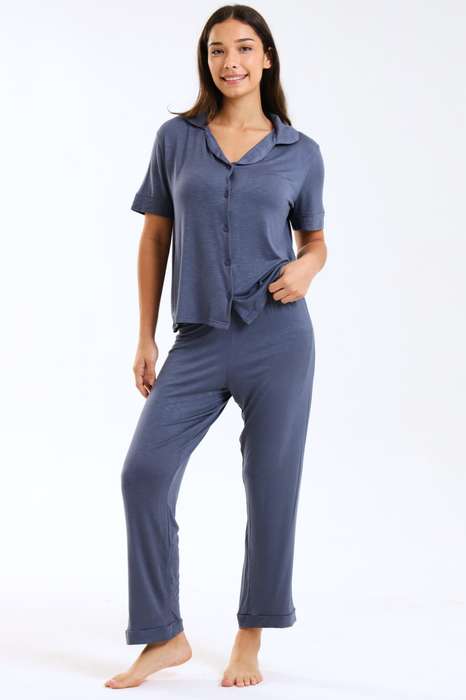 Ladies Pastel Chenille Button Down Pyjama Set