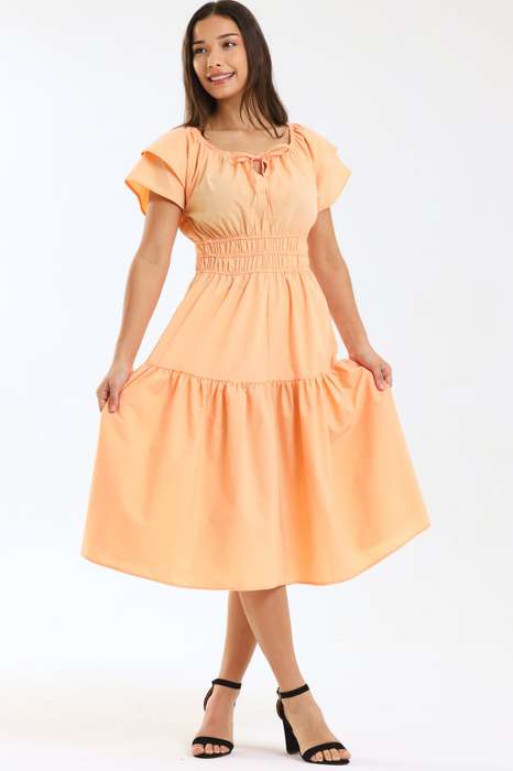 Ladies Smocked Waist Midaxi Dress
