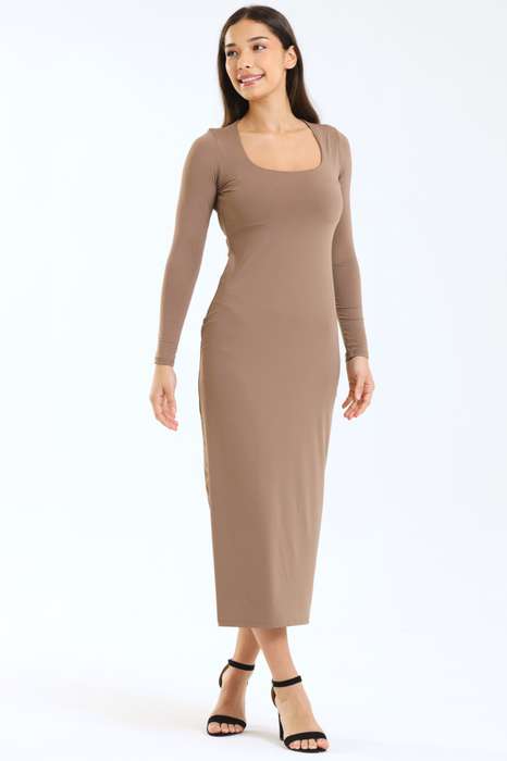 Ladies Willa Skin Tight Long Sleeve Bodycon Square Neck Dress