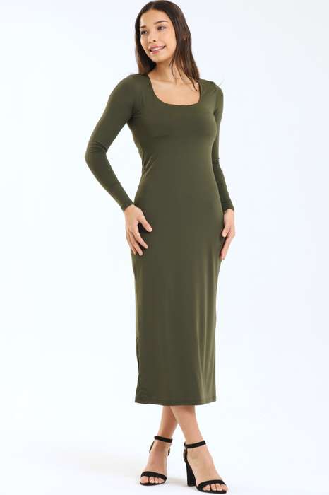 Ladies Willa Skin Tight Long Sleeve Bodycon Square Neck Dress