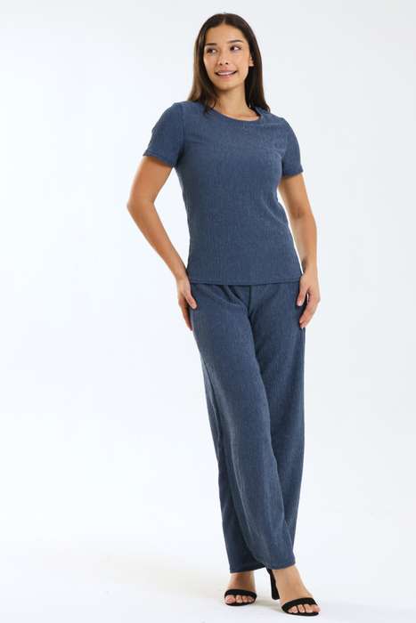 Spanish Textured 2 Piece Wide Leg Short Sleeve Summer Slack Suit