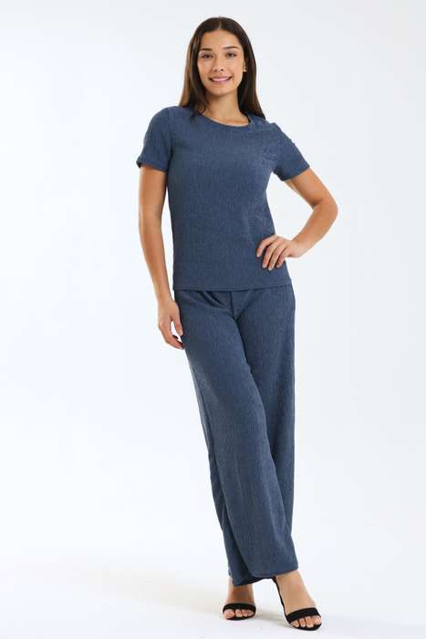Spanish Textured 2 Piece Wide Leg Short Sleeve Summer Slack Suit