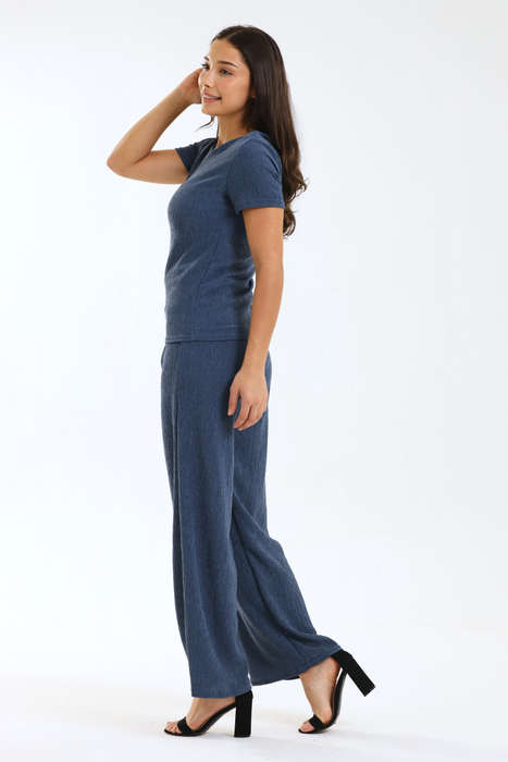 Spanish Textured 2 Piece Wide Leg Short Sleeve Summer Slack Suit