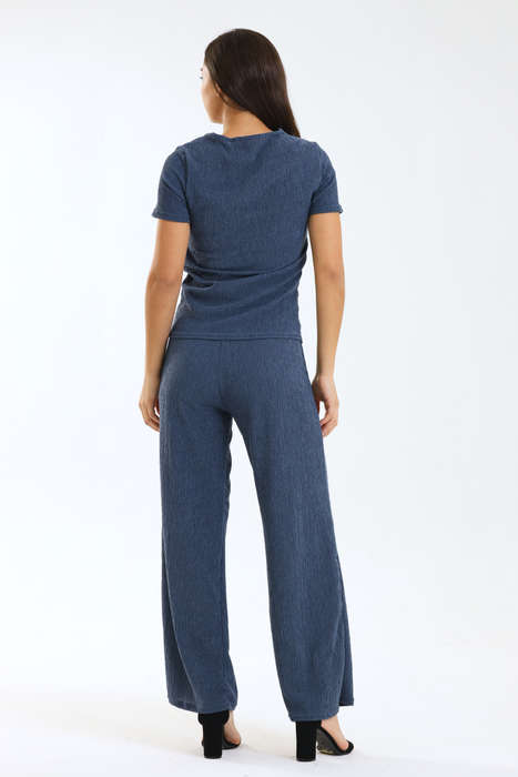 Spanish Textured 2 Piece Wide Leg Short Sleeve Summer Slack Suit