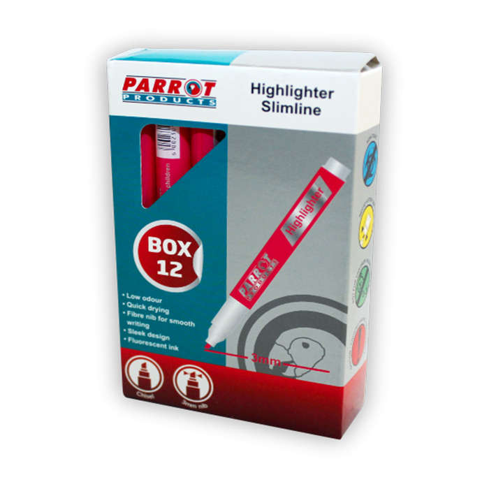 Highlighter Marker Slimline (Box of 12 - Pink)