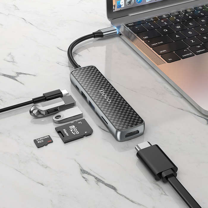 Hoco HB24 Type-C Hub Adapter  (HDMI + USB3.0 + USB2.0 + SD + TF + PD)