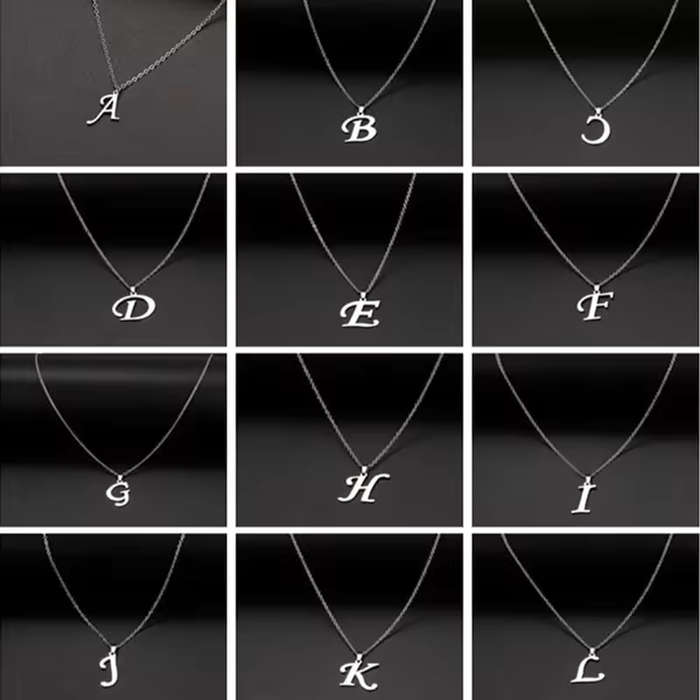 Genuine Letter ` A - Z ` Pendant Stainless Steel Necklace