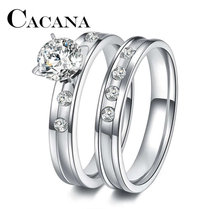 GENUINE STAINLESS STEEL and Zircon Rings Set  Size 10 - DO NOT FADE