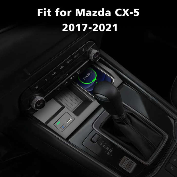 Wireless Car Charger, Center Console Phone Charging Pad with USB Port for Mazda CX5 CX-5 2017-2021
