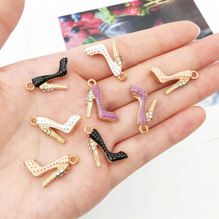 2Pcs 20*16mm Enamel Drop Oil High Heels Charms Pendant - Black