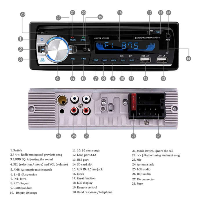 Car Radio 1DIN Car Stereos with USB and CAR MP3 Player 4X65W FM Radio Support IOS/Android