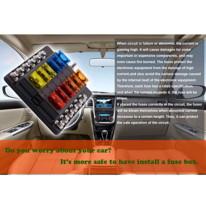 1 in 6/8/10/12 Out Fuse Box PC/Screw Terminal Section Fuse Holder Kits with LED Warning Indicator