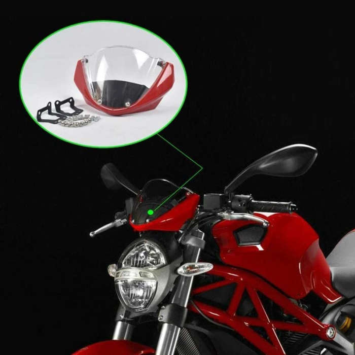 Motorcycle Windshield Head Cover Windshield Fairing for Ducati Monster 696 795 796 M1100, Red