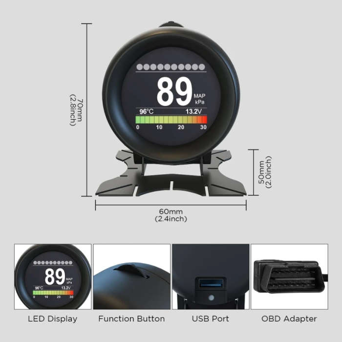 X60 Car HUD Head-up Display Speedometer / Oil/Water Temperature Gauge/ Tachometer/ Mileage Meter