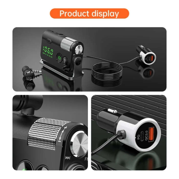 Car MP3 Bluetooth Player FM Transmitter QC3.0 PD18W Fast Charger