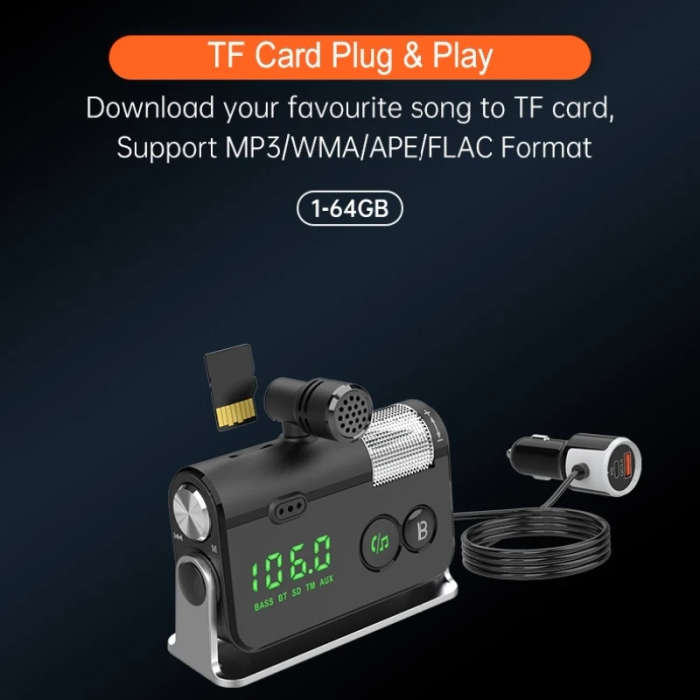 Car MP3 Bluetooth Player FM Transmitter QC3.0 PD18W Fast Charger