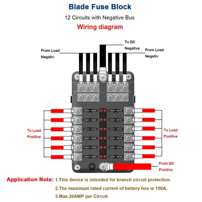 Independent Positive Negative 1 in 6/12 Out 6/12 Way Circuit Blade Fuse Box Holder Kits
