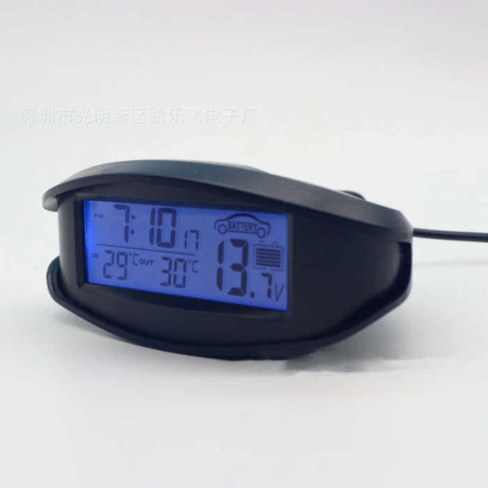 Digital Car in & Outdoor Thermometer Voltmeter Time Clock Alarm Backlight EC98 77UD