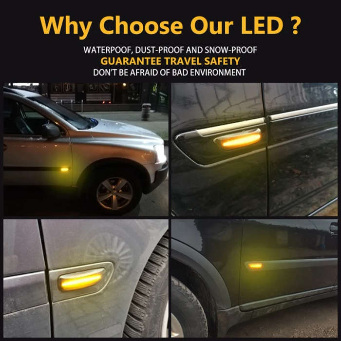 LED Side Marker Light Lamp, Dynamic Side Blinker Turn Signal Light for Volvo XC90 S80 XC70 V70 S60