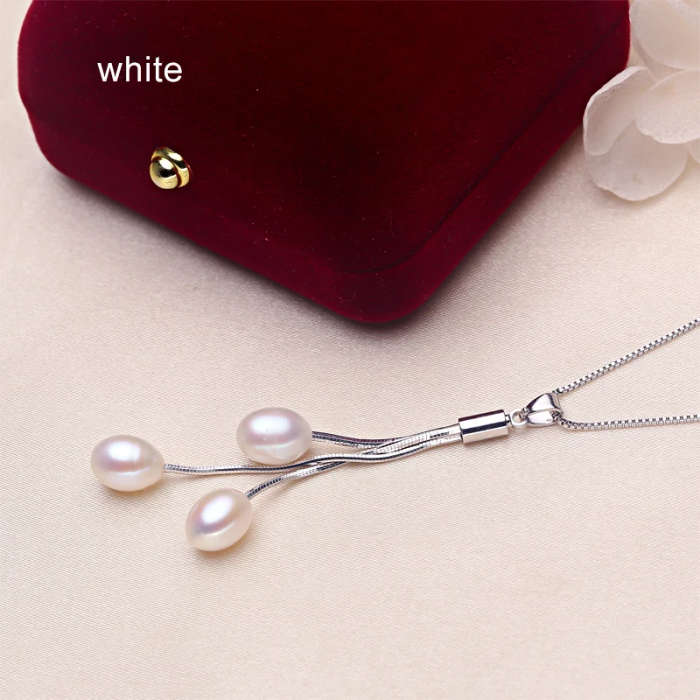 100% GENUINE PEARL -  Genuine 925 Sterling Silver Necklace - White PEARL