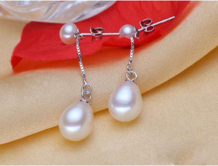 100% Natural Freshwater Pearl 925 Sterling Silver Genuine Earring - White