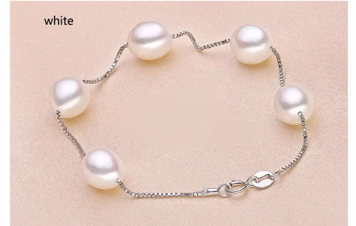 100% Natural Freshwater Pearl Genuine 925 Sterling Silver Bracelet - White Pearl