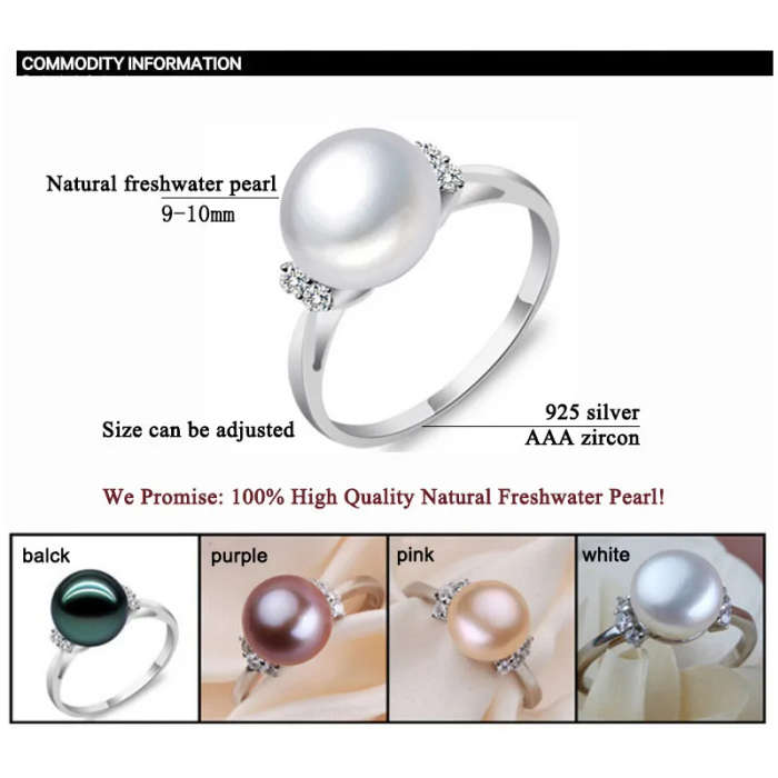 Genuine Natural Freshwater Pearl 925 Sterling Silver Genuine Ring - Adjustable