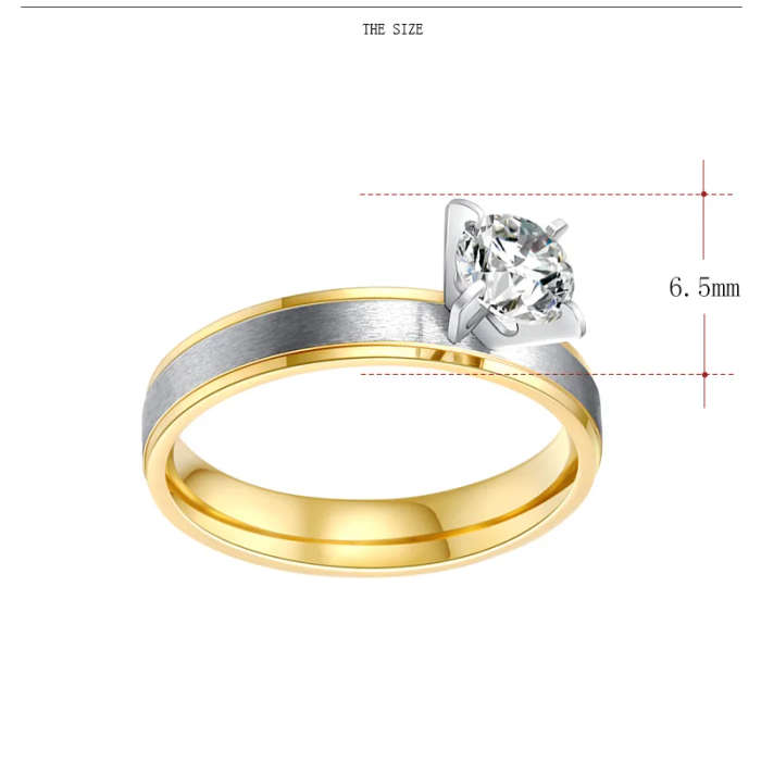 ** GENUINE STAINLESS STEEL ** - Zircon Rings Set with Gold Tone Size 8 - DO NOT FADE